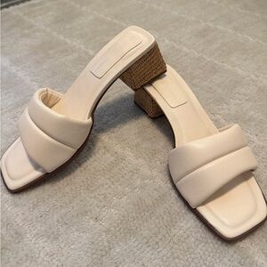 Chinese Laundry Cream Padded Strap Woven Block Heel Mules